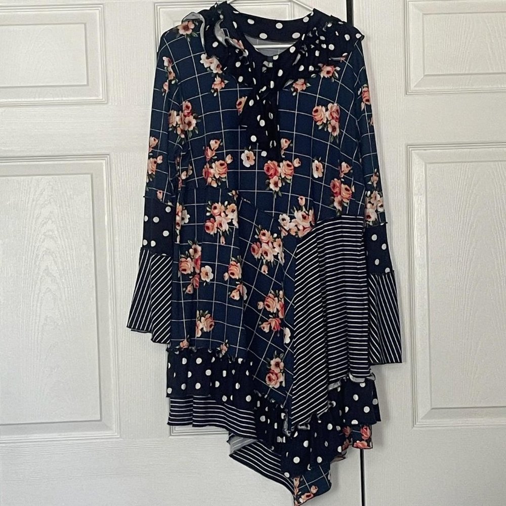 Custom made blue floral patterned tunic dress